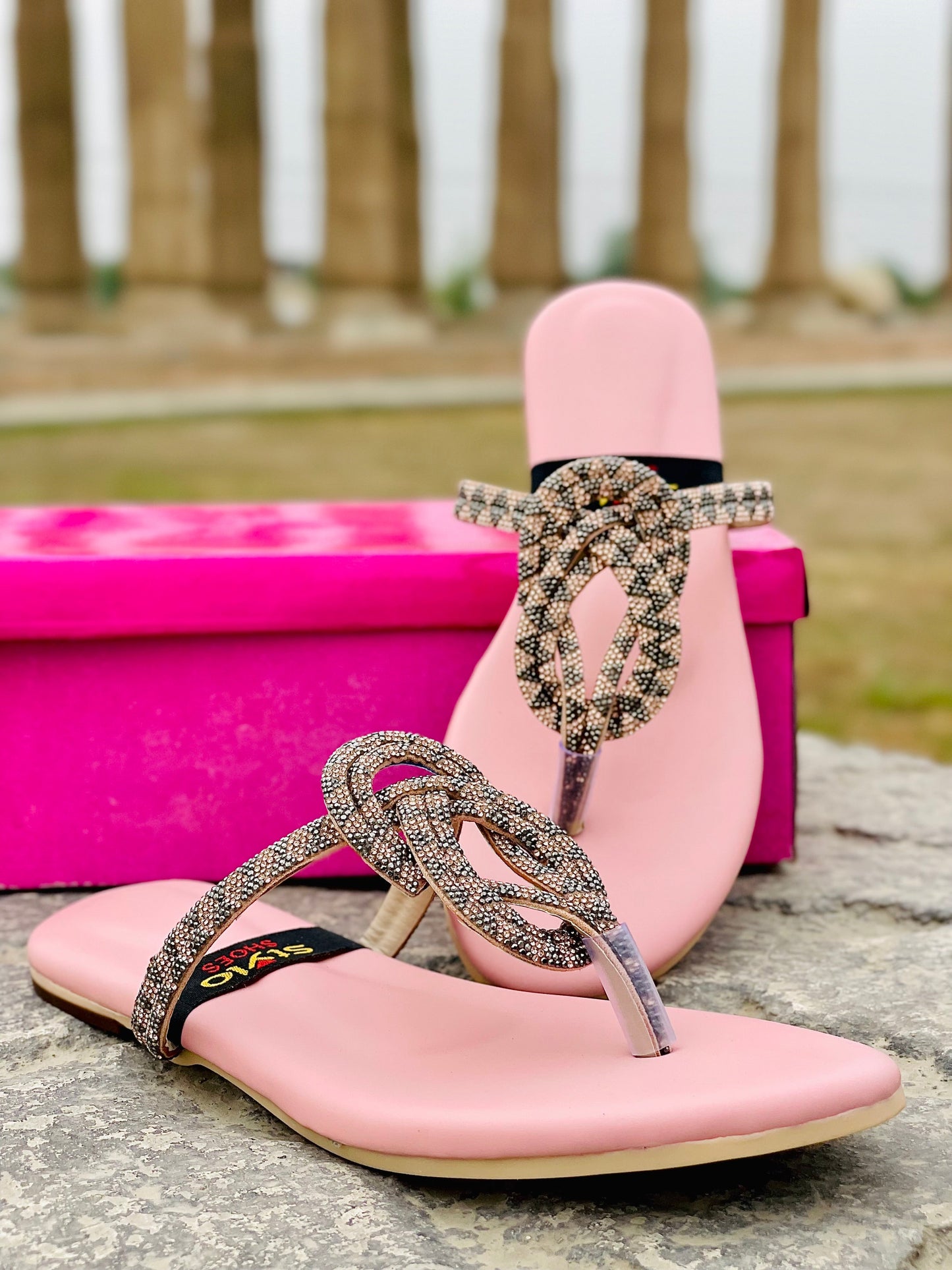 ✨ Peach Rhinestone Slip-On Slippers