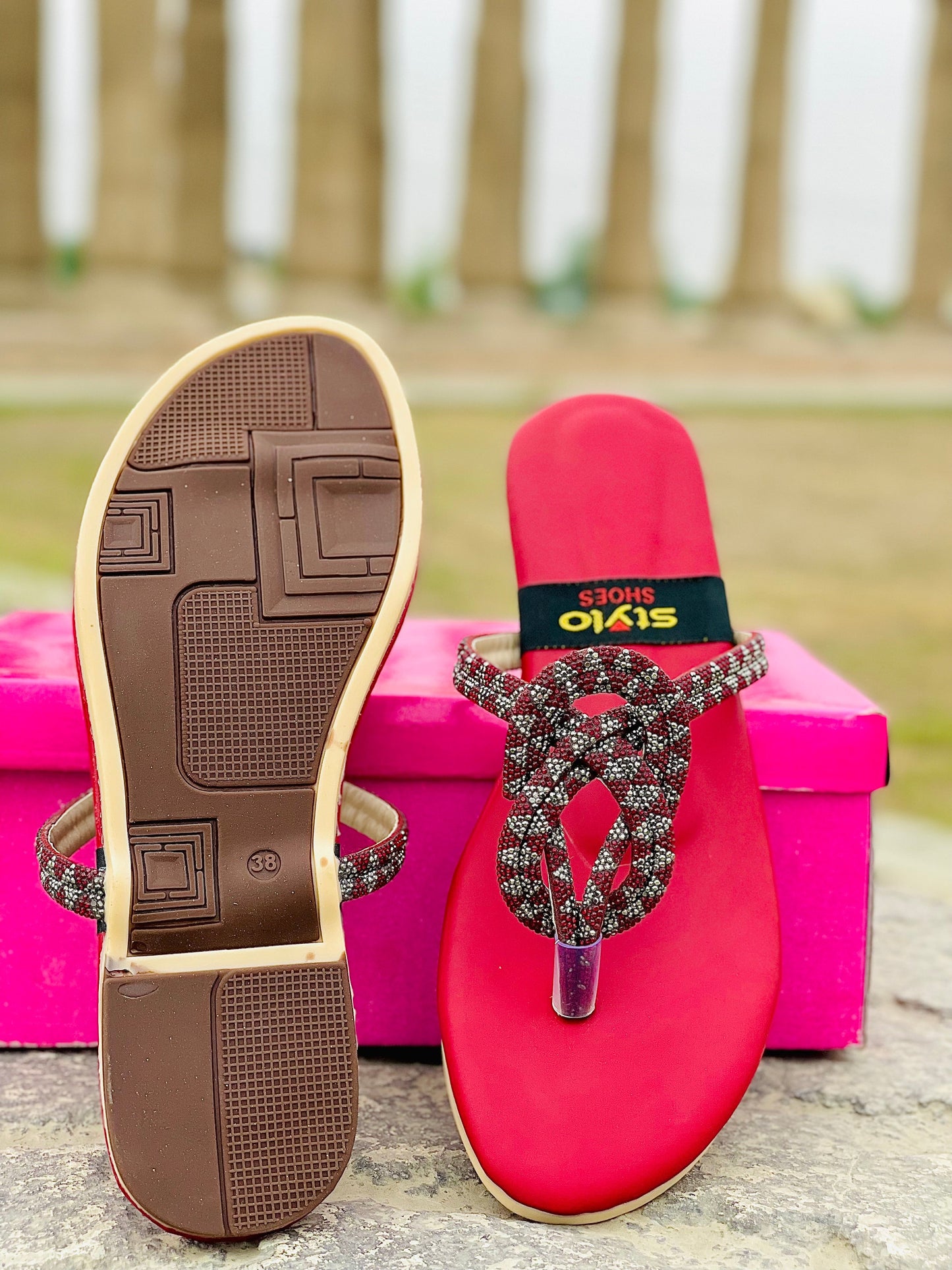 ✨ Red Rhinestone Slip-On Slippers