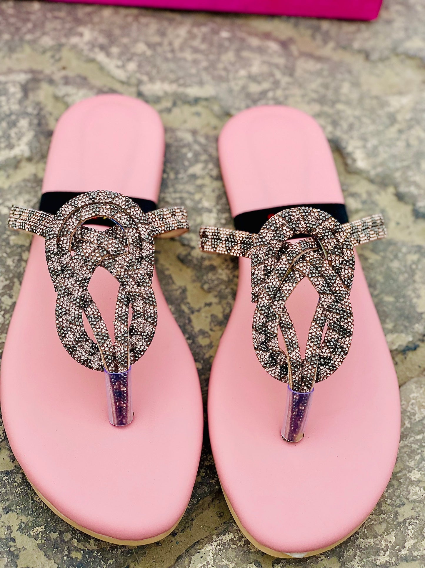 ✨ Peach Rhinestone Slip-On Slippers