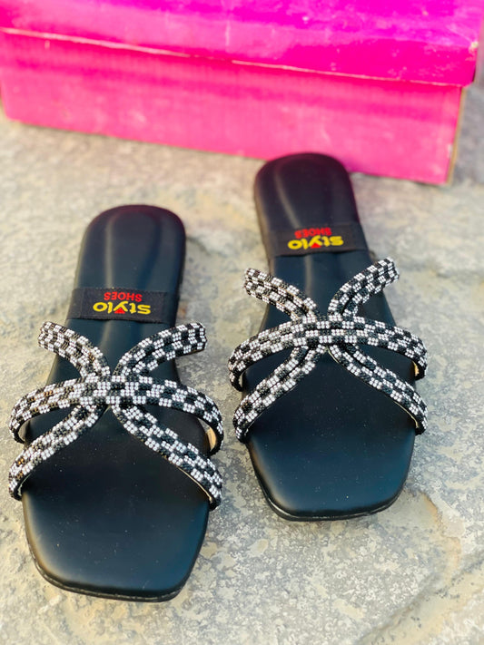 Black Beaded Sandals