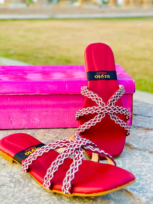Red Beaded Ladies Slippers