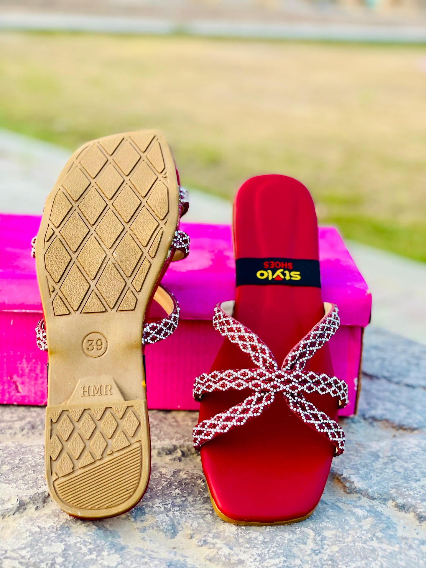 Red Beaded Ladies Slippers
