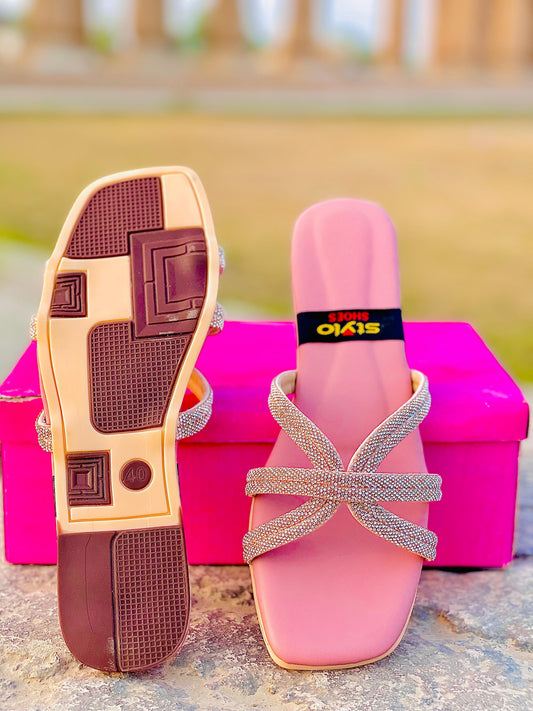 Peach Pink Beaded Slippers