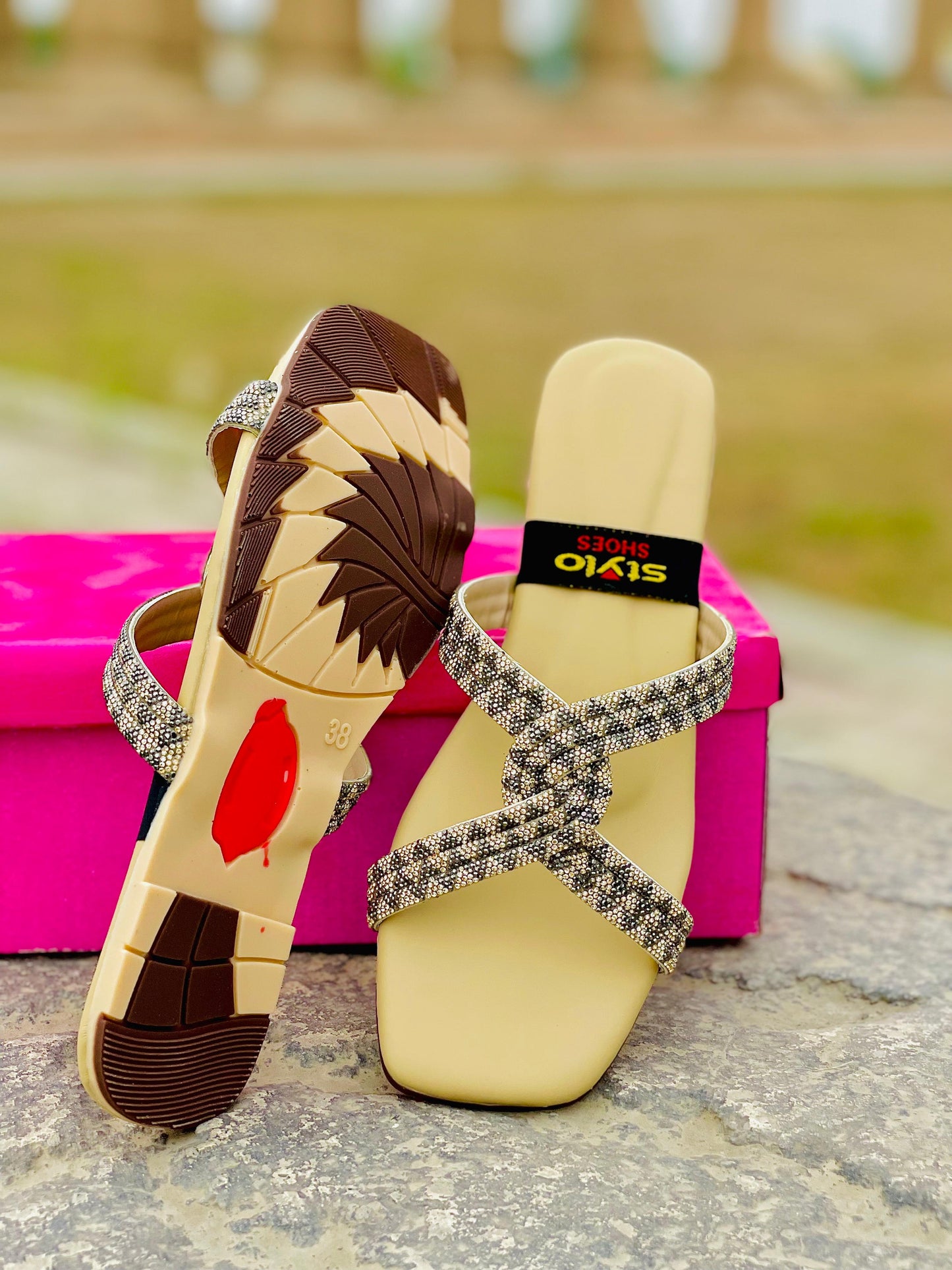 ✨ Elegant Beige Cross-Strap Slippers