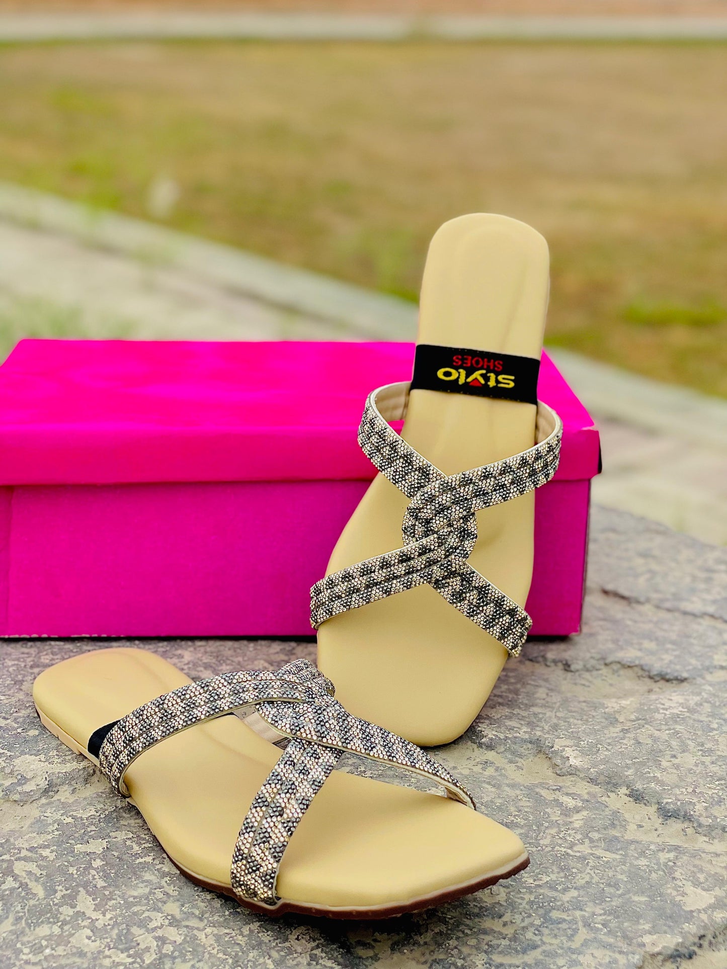 ✨ Elegant Beige Cross-Strap Slippers