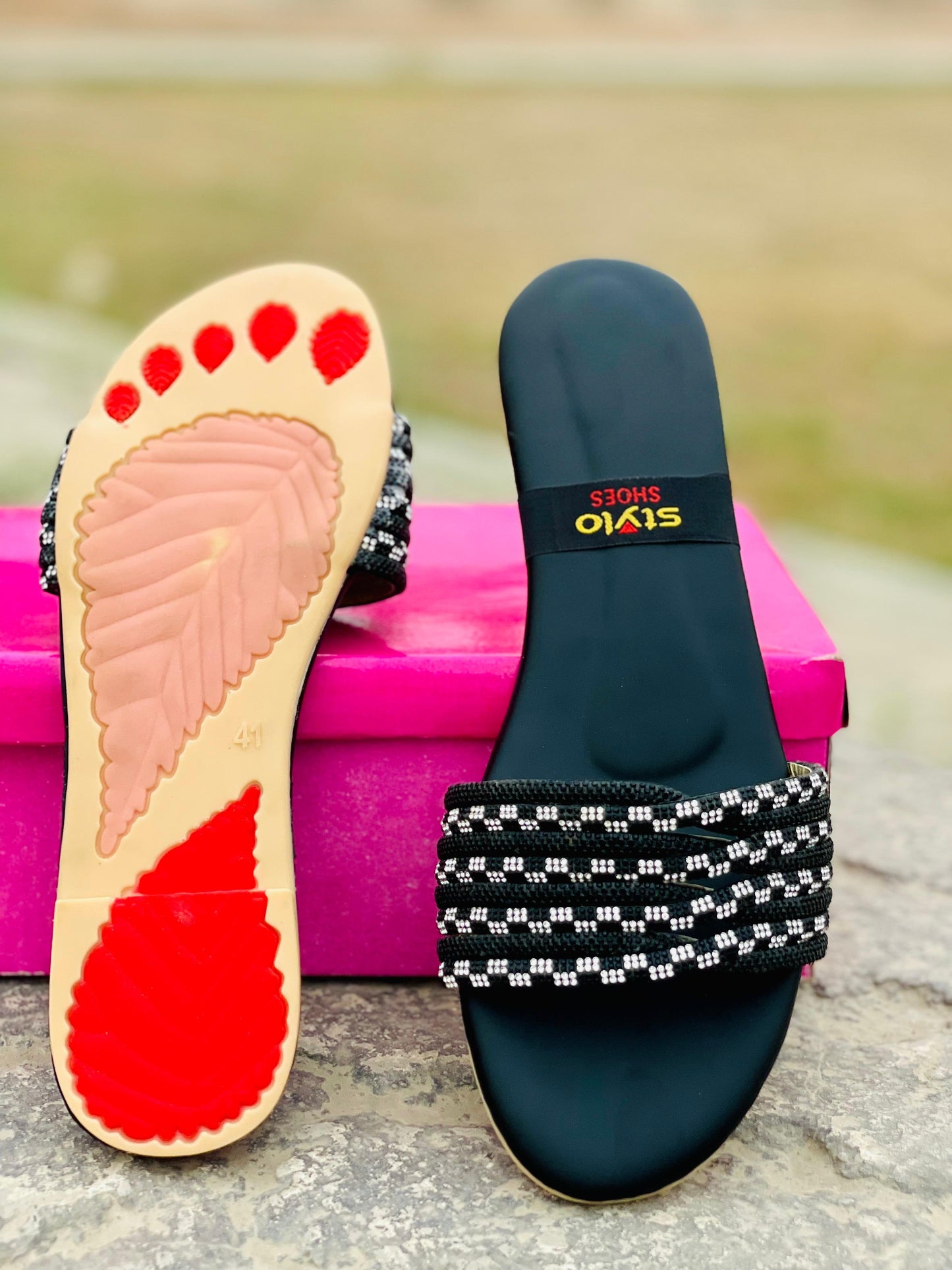 Black & White Beaded Slippers