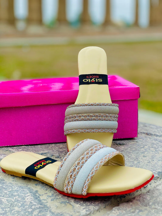 ✨ Elegant Beige Cross-Strap Slippers