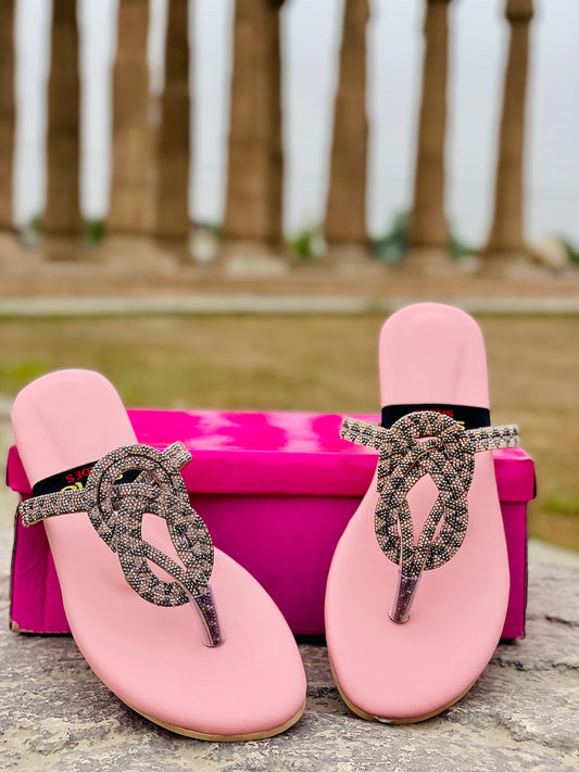 ✨ Peach Rhinestone Slip-On Slippers