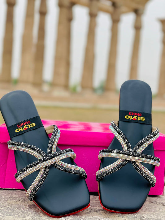 Elegant Black Beaded Sandals