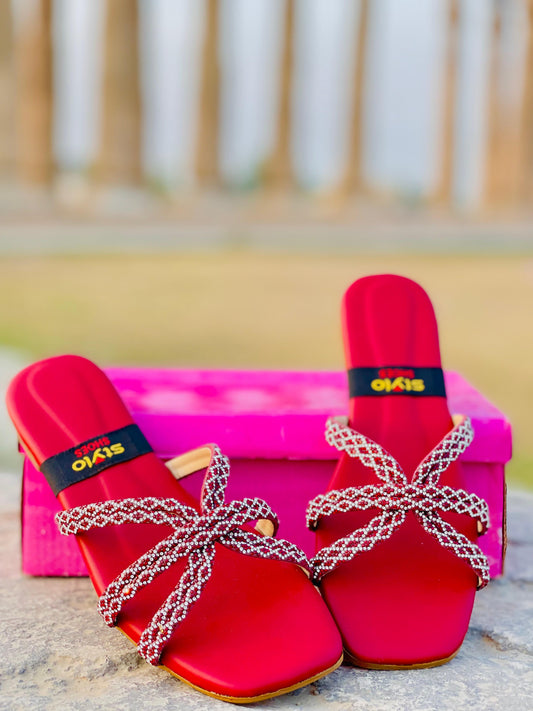 Red Beaded Ladies Slippers