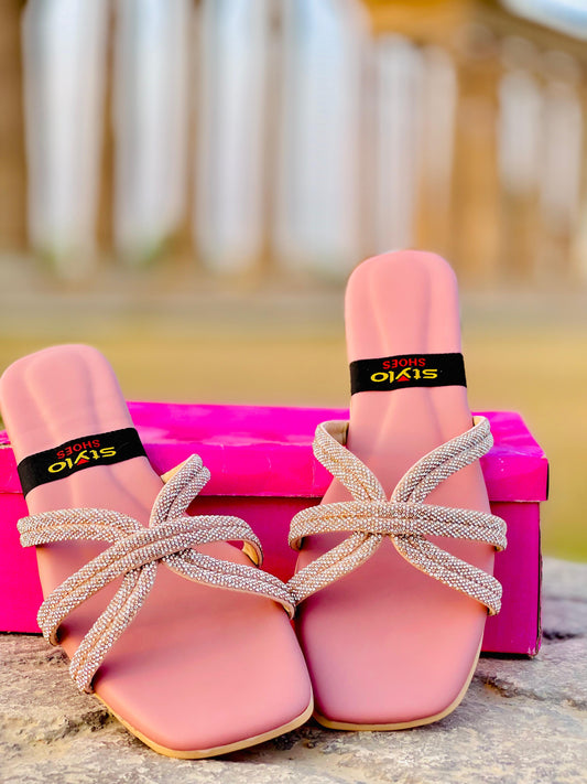 Peach Pink Beaded Slippers