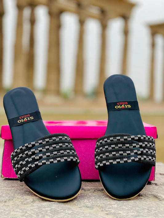 Black & White Beaded Slippers