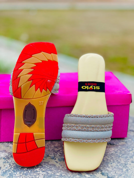 ✨ Elegant Beige Cross-Strap Slippers